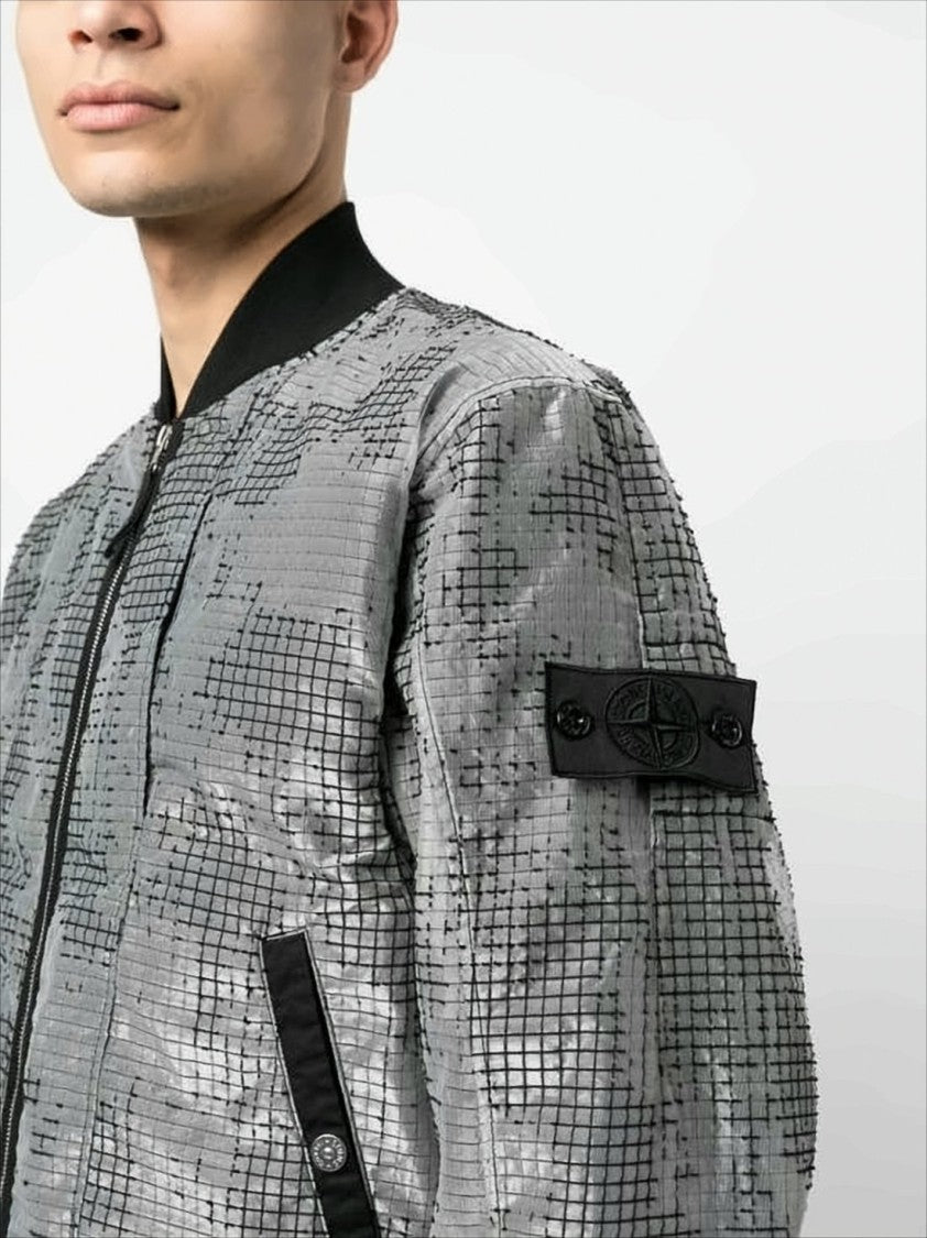 Stone Island Textured Grey Bomber Jacket With Classic Silhouette