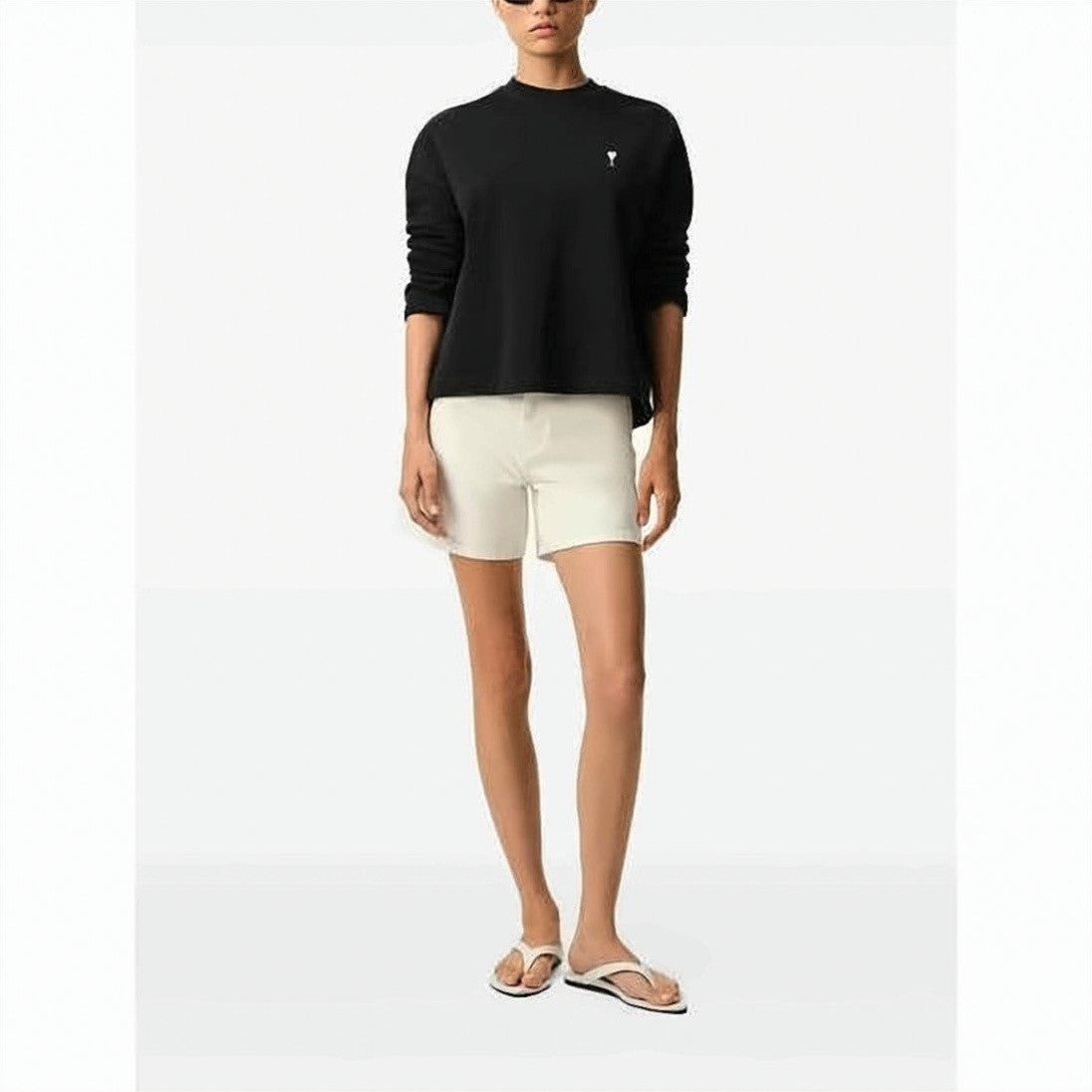 Ami Paris Long-Sleeve Cotton Top With Subtle Embroidery