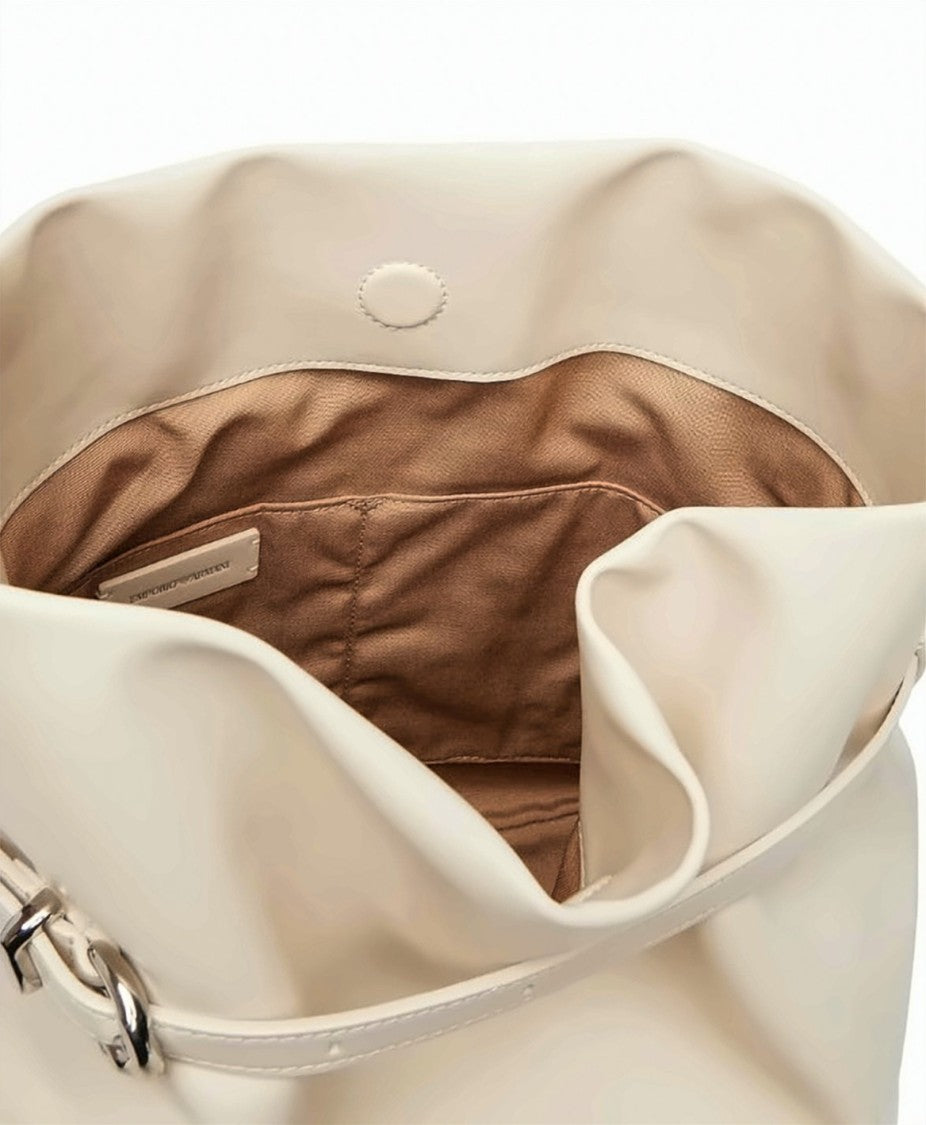 Emporio Armani Ivory Smooth Finish Buckle Shoulder Bag