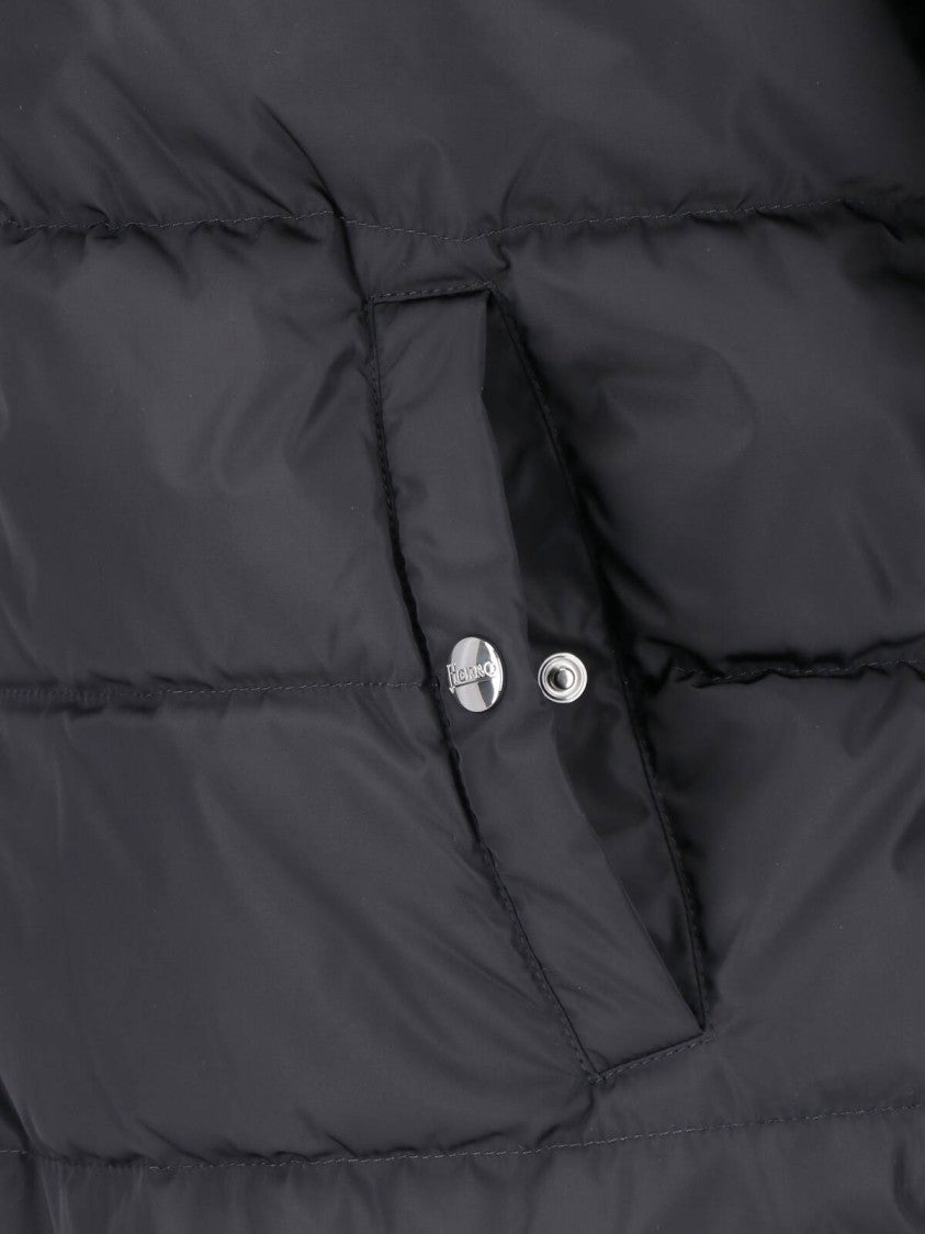 Herno Black High-Collar Padded Virgin Wool Cardigan