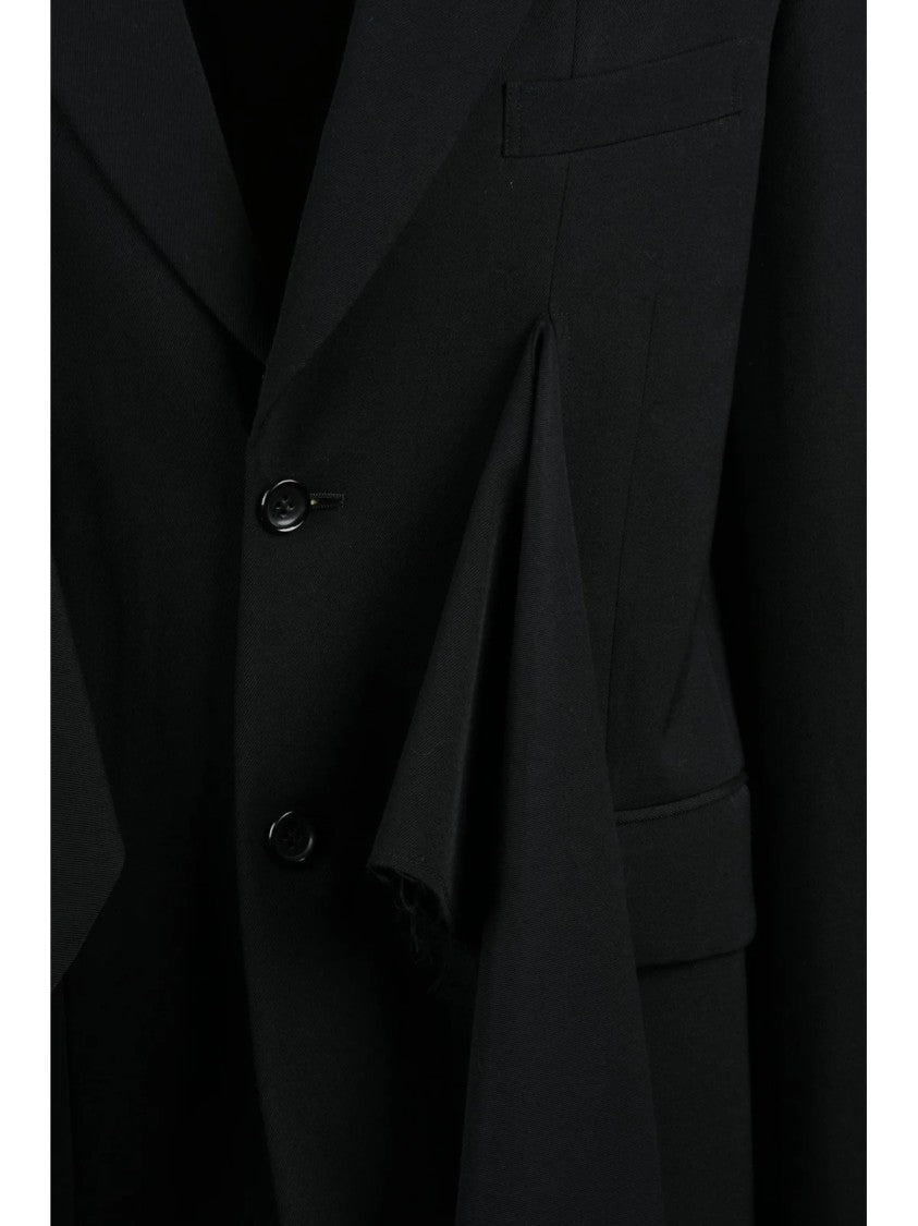 Comme Des Garçons Black Draped Panels Button Front Wool Jacket