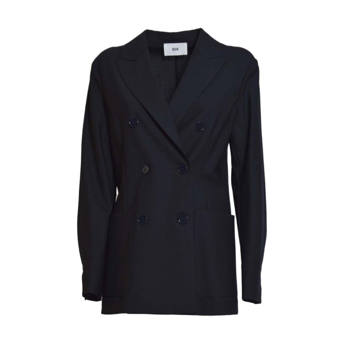 Solotre Structured Blue Jacket With Stand Collar And Seam Detailing
