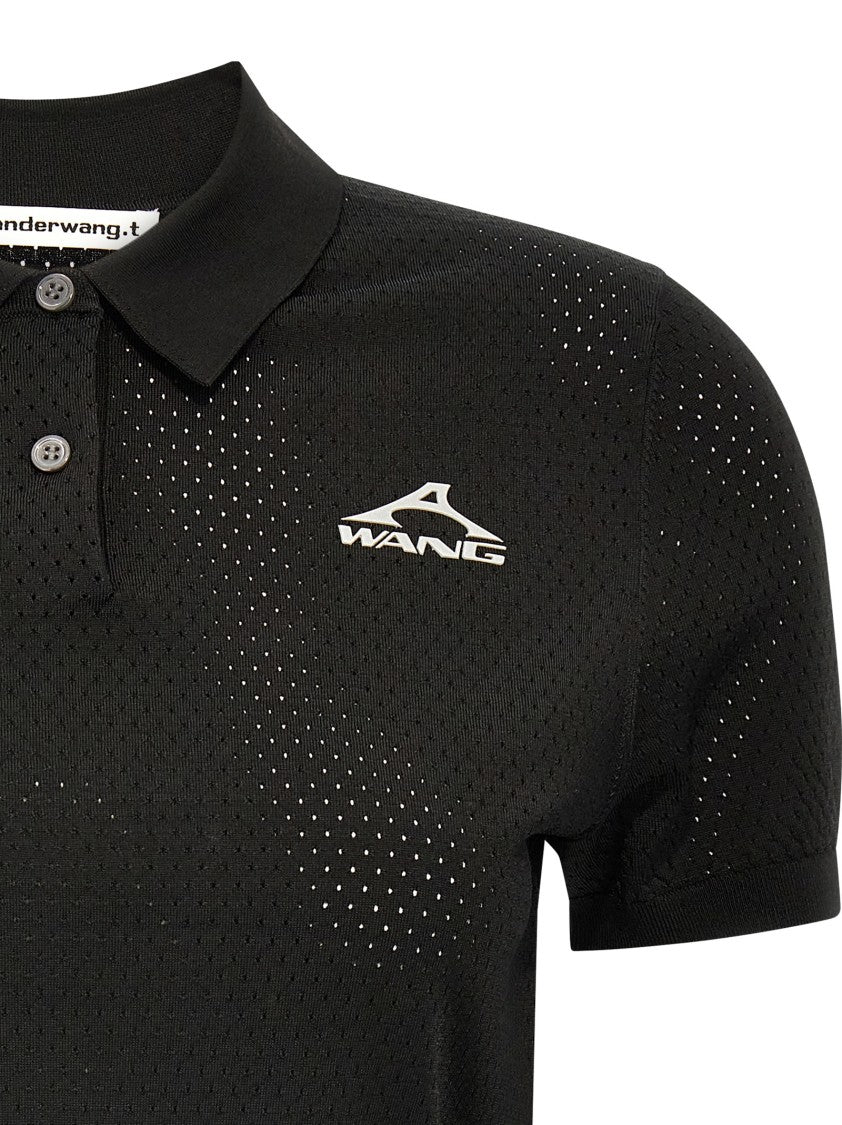T By Alexander Wang Openwork Mesh Polo Shirt With 3D Logo