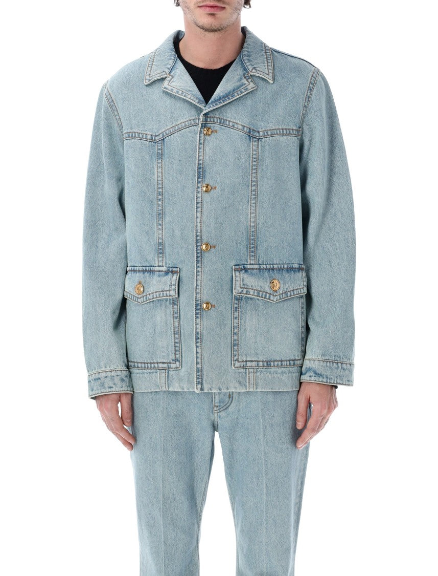 Valentino Garavani Structured Denim Jacket With Classic Collar