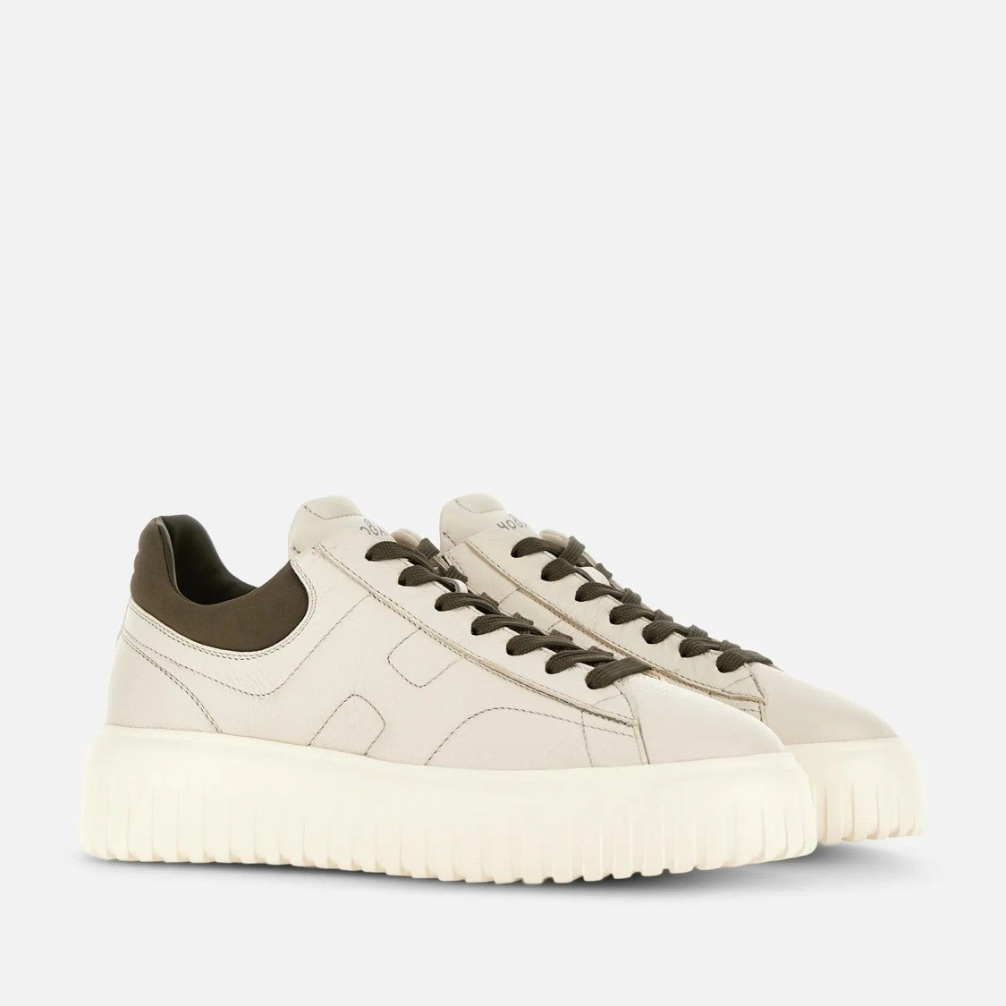 Hogan Versatile Ivory Leather Sneakers With H-Stripes Design