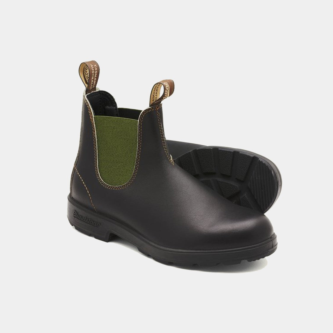 Blundstone Brown Leather Ankle Boot With Olive Elastics