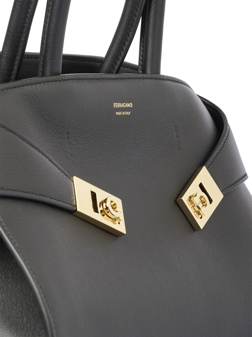 Ferragamo Structured Leather Handbag With Gold-Tone Hardware