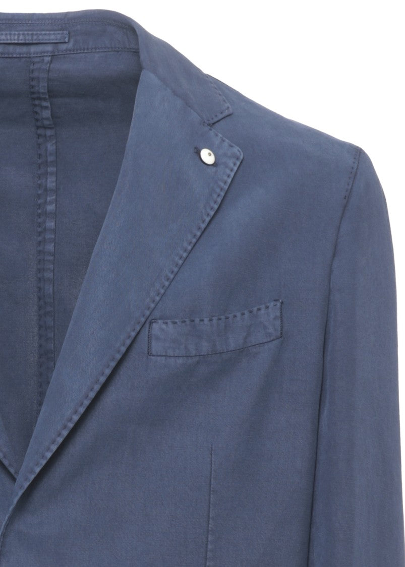 Lubiam Blue Classic Lapel Linen-Blend Blazer