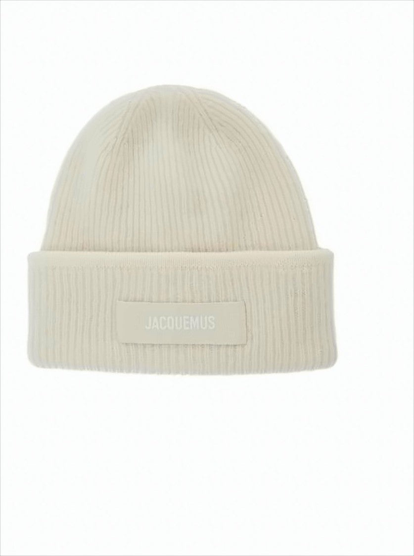 Jacquemus Ribbed Knit Beanie With Folded Cuff And Rectangular Patch
