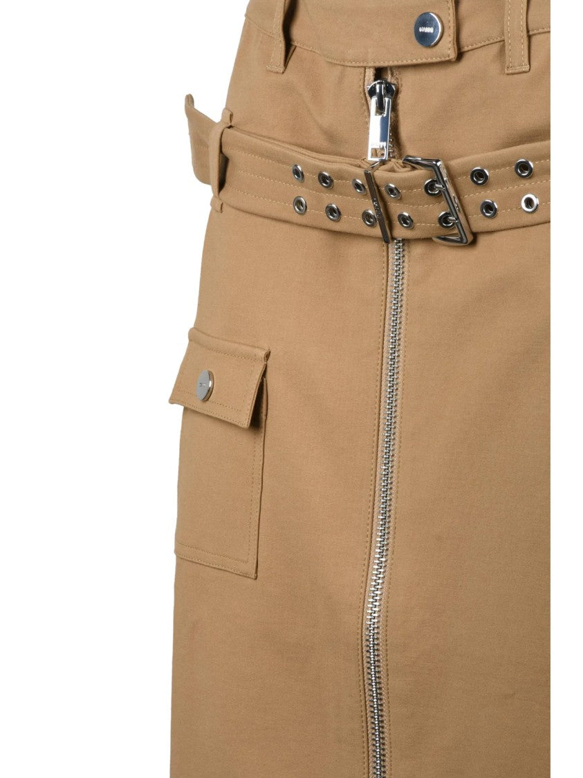 Ganni Stretch Midi Skirt With Front Zip Closure And Matching Belt