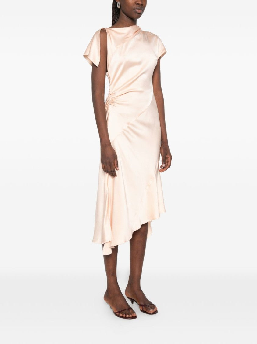 Victoria Beckham Asymmetrical Draped Midi Dress With Unique Sleeve Detail