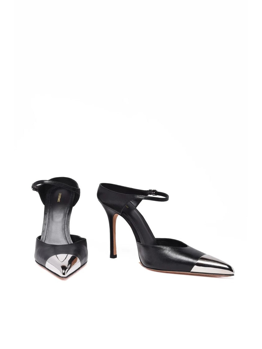 Sportmax Black Leather Ankle-Strap High-Heel Pumps