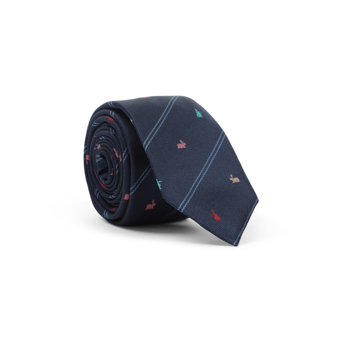 Paul Smith Navy Silk Tie With Playful Animal Embroidery