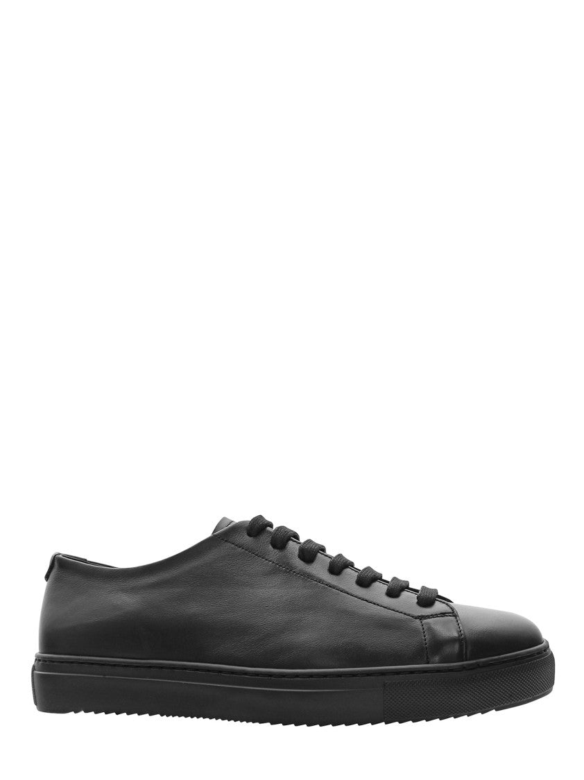 Doucal's Black Leather Sneakers With Embossed Logo