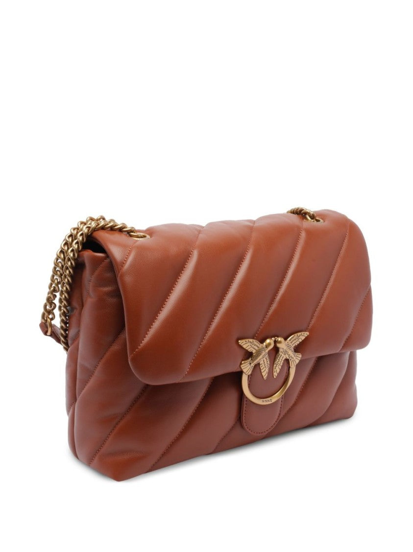 Pinko Foldover Top Brown Leather Handbag