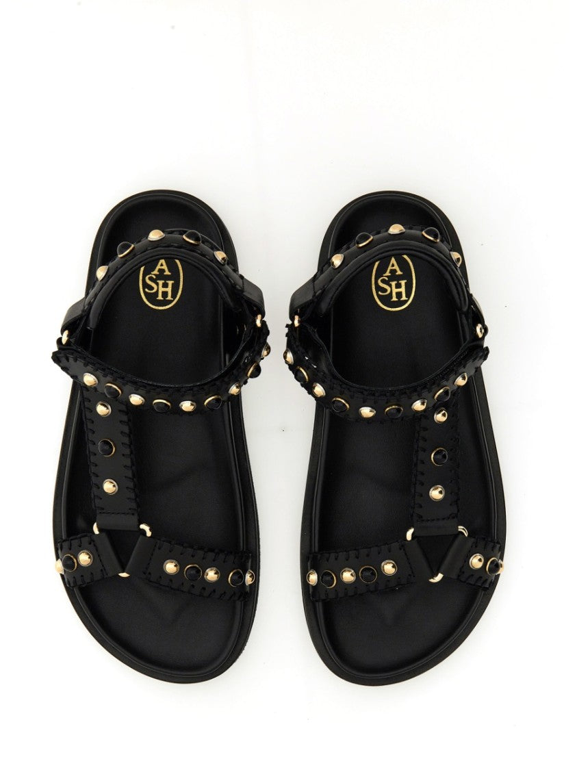 Ash Flat Black Leather Sandal