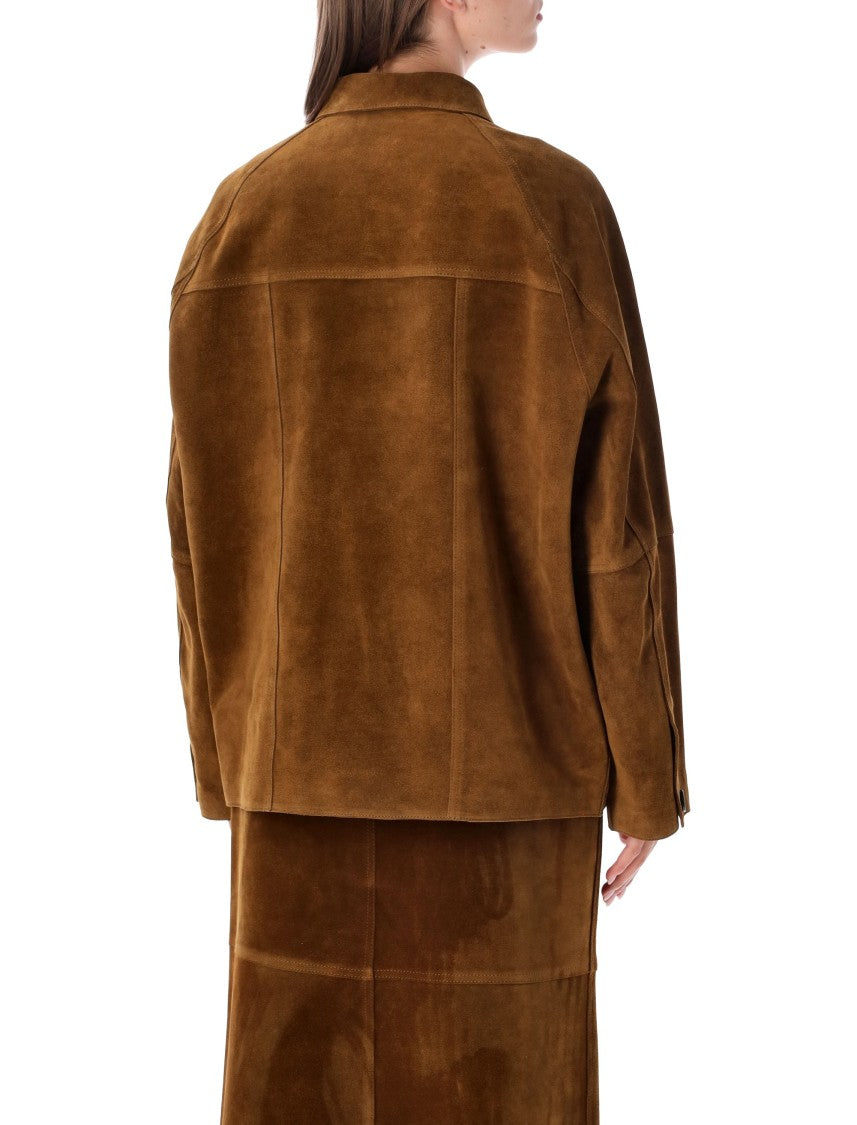 Studio Nicholson Boxy Oversized Suede Jacket With Classic Collar And Button Closure