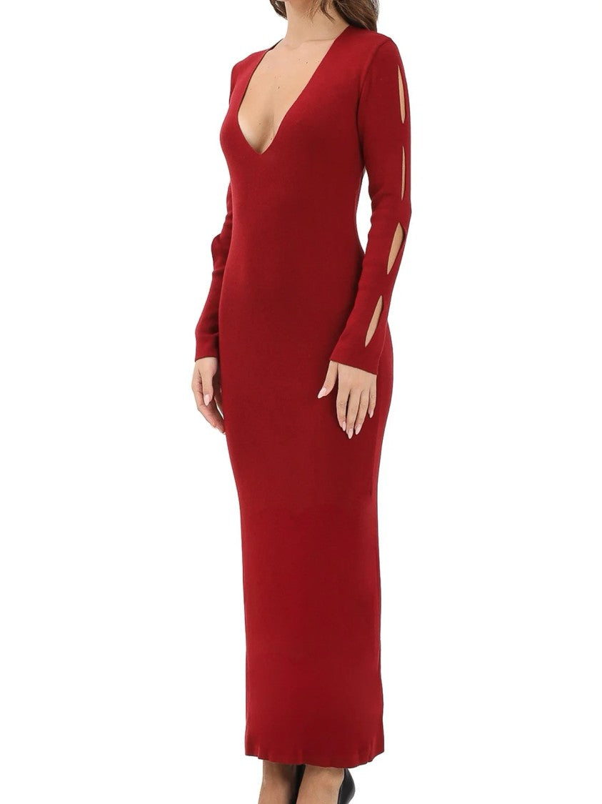 Akep Cut-Out Midi Knit Dress In Luxurious Lyocell And Merino Wool