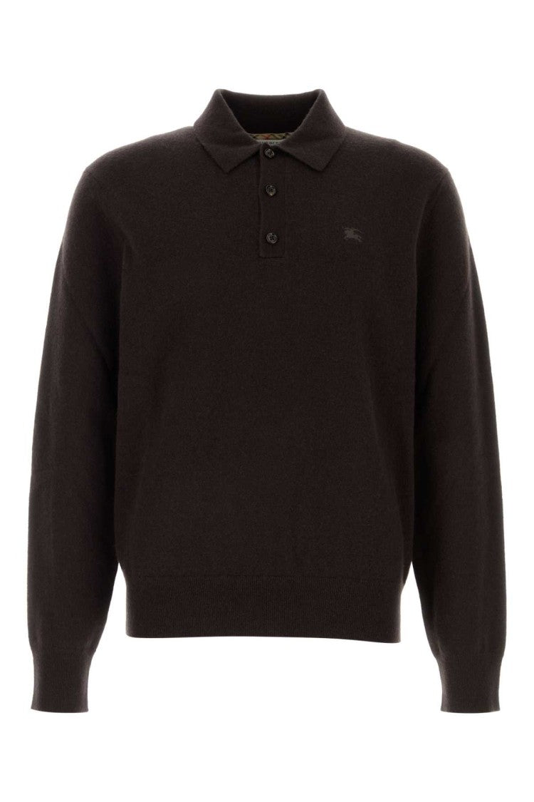 Burberry Dark Brown Stretch Cashmere Blend Polo Shirt