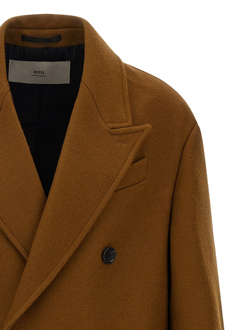 Ami Paris Double-Breasted Virgin Wool Coat With Peak Lapels