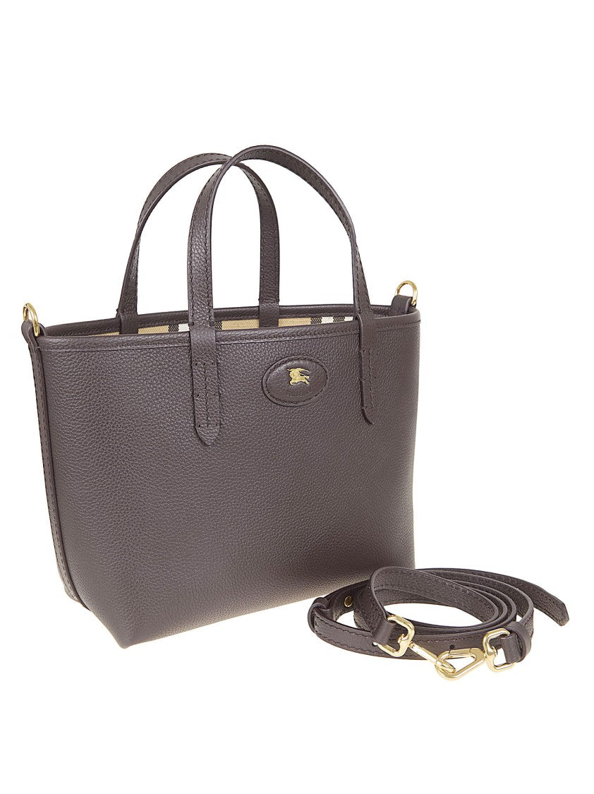 Burberry Reversible Grained Calfskin Tote With Burberry Check Lining