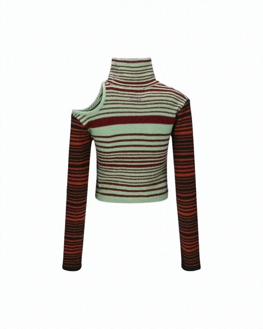 Andersson Bell Asymmetrical Cropped Turtleneck Sweater With Striped Design
