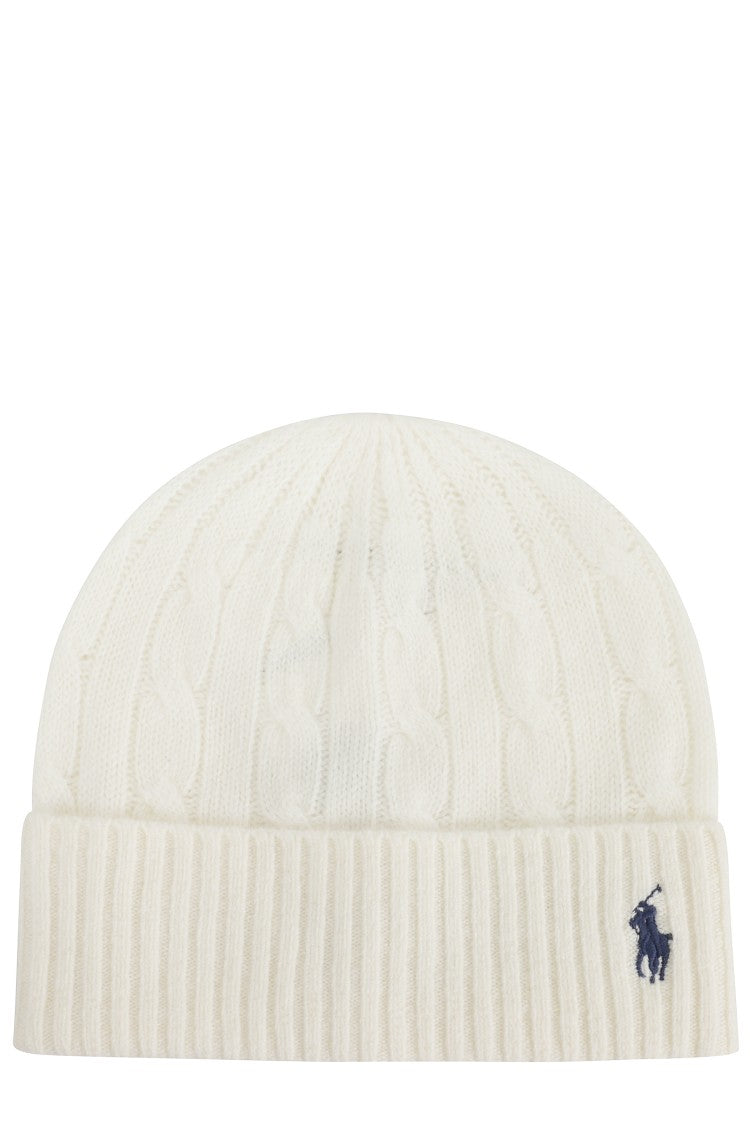 Polo Ralph Lauren Cream Cable Knit Hat With Turned-Up Brim