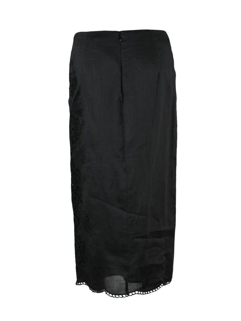 Max Mara Black Fifi Ramie Longuette Skirt