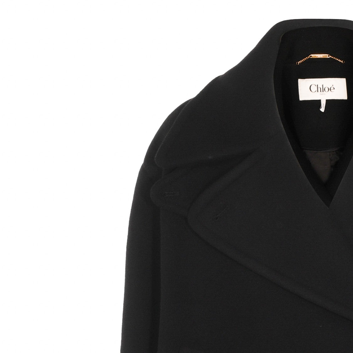Chloé Double-Breasted Black Wool Coat With Lapel Collar