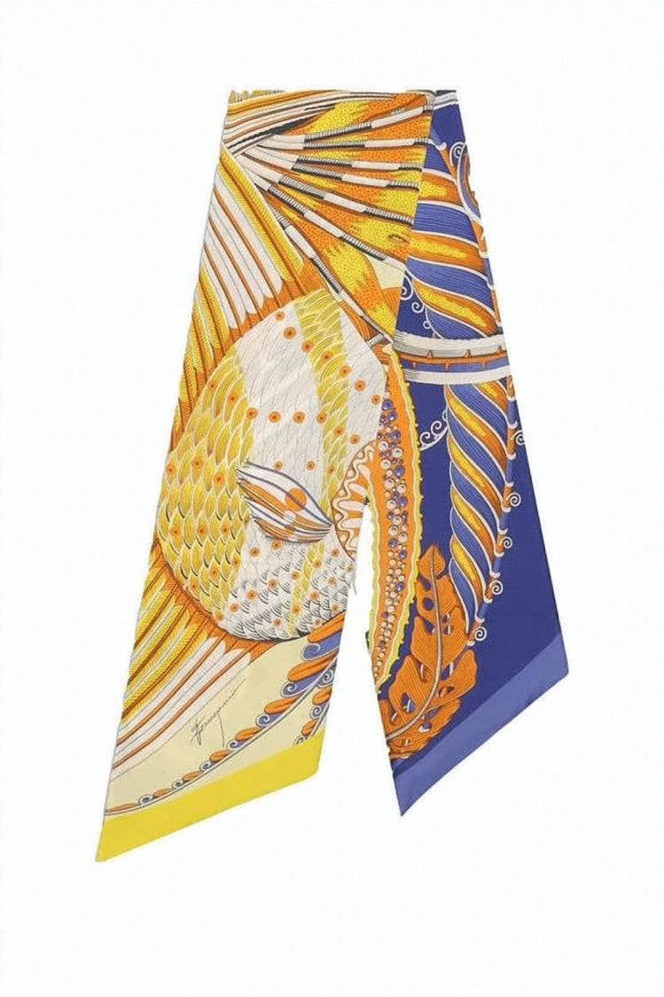 Salvatore Ferragamo Intricate Fish Print Silk Scarf With Pointed Ends