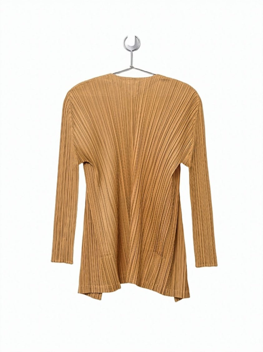 Pleats Please Finely Pleated Open Front Cardigan With Structured Design