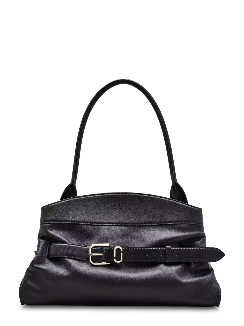 Marc Jacobs Structured Black Leather Satchel With Decorative Buckle