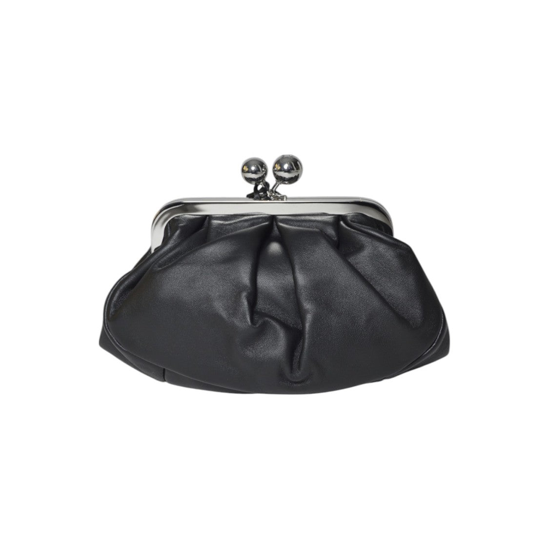 Max Mara Gathered Black Leather Clutch With Classic Frame