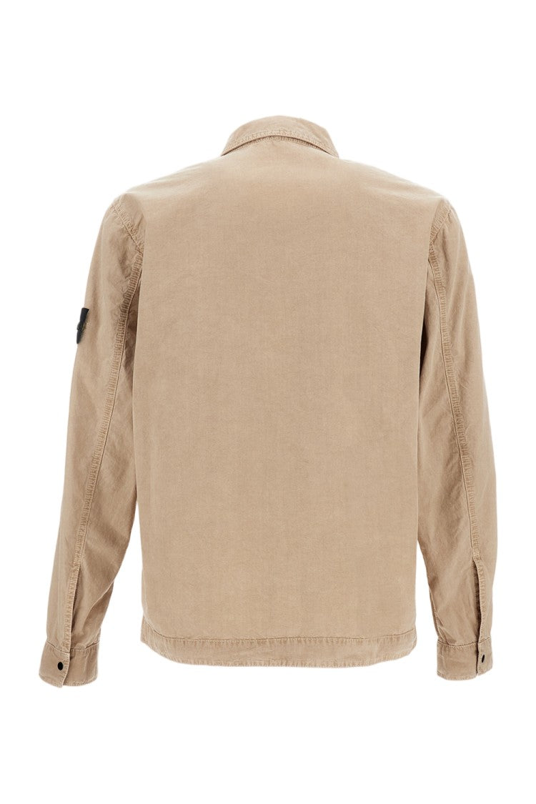 Stone Island Beige Cotton Overshirt With Front Zip
