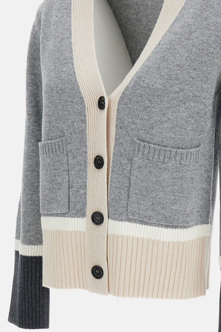 Lorena Antoniazzi Grey V-Neck Contrasting Trim Cropped Cardigan