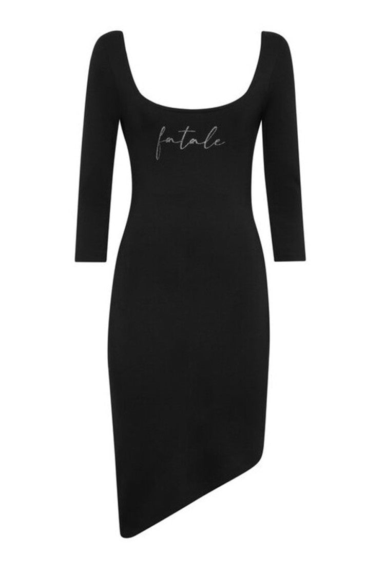 Philipp Plein Black Viscose-Polyamide Fatale Asymmetric Dress