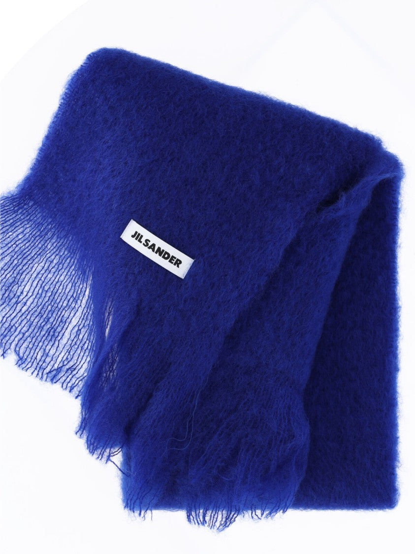 Jil Sander Blue Mohair Blend Fringed Scarf