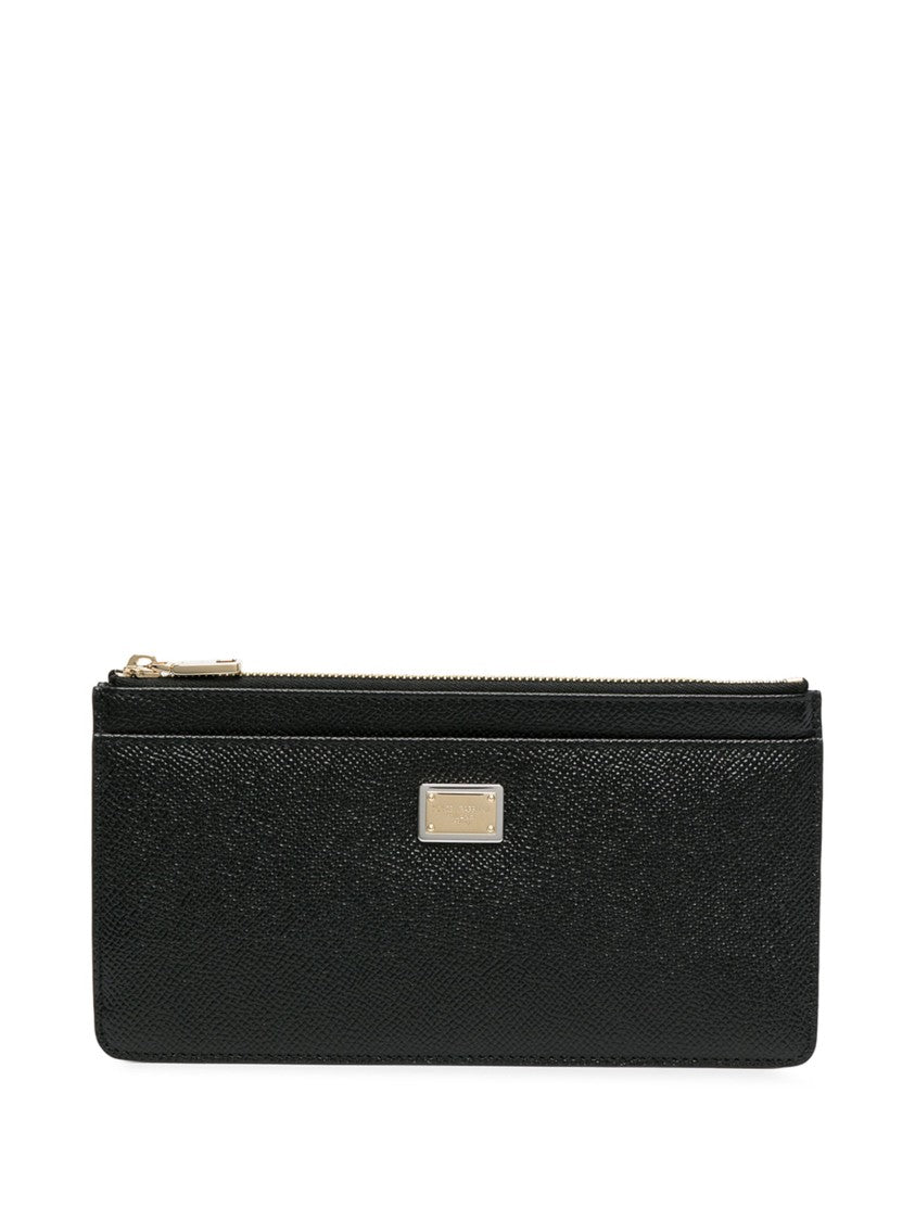 Dolce & Gabbana Textured Calfskin Dauphine Zippered Plaque Wallet