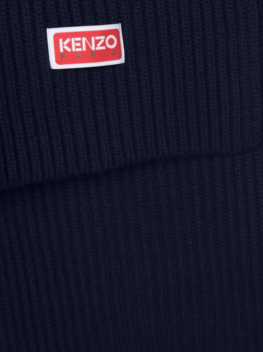 Kenzo Ribbed Wool Scarf In Striking Blue