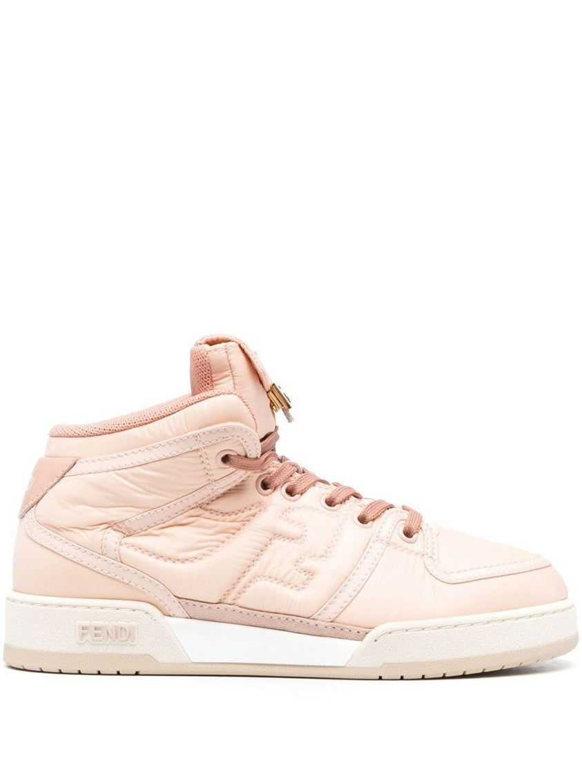 Fendi High-Top Pink Sneakers With Textured Finish And Padded Collar