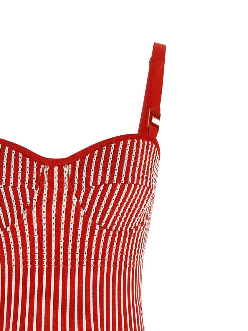 Elisabetta Franchi Two-Tone Knit Mini Dress With Perforated Fabric