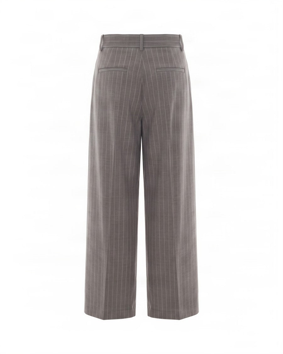 P.A.R.O.S.H. Wide-Leg Trousers In Smooth Virgin Wool With Pinstripe Pattern