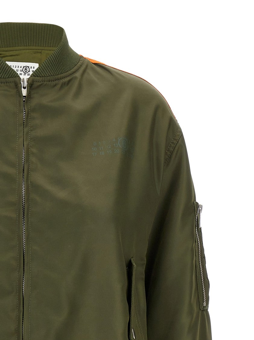 Mm6 By Maison Margiela Asymmetrical Hem Bomber Jacket With Contrast Inserts And Logo Print