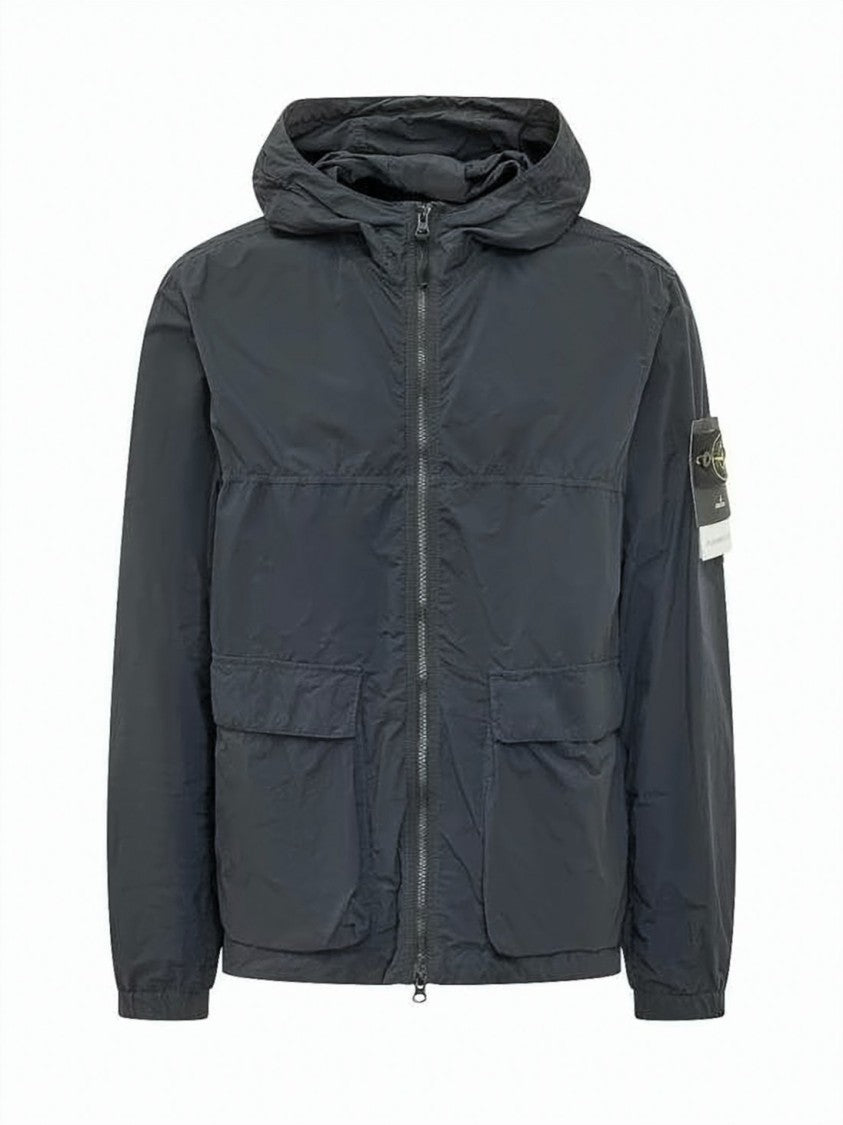 Stone Island Minimalist Black Polyamide Jacket With Hood