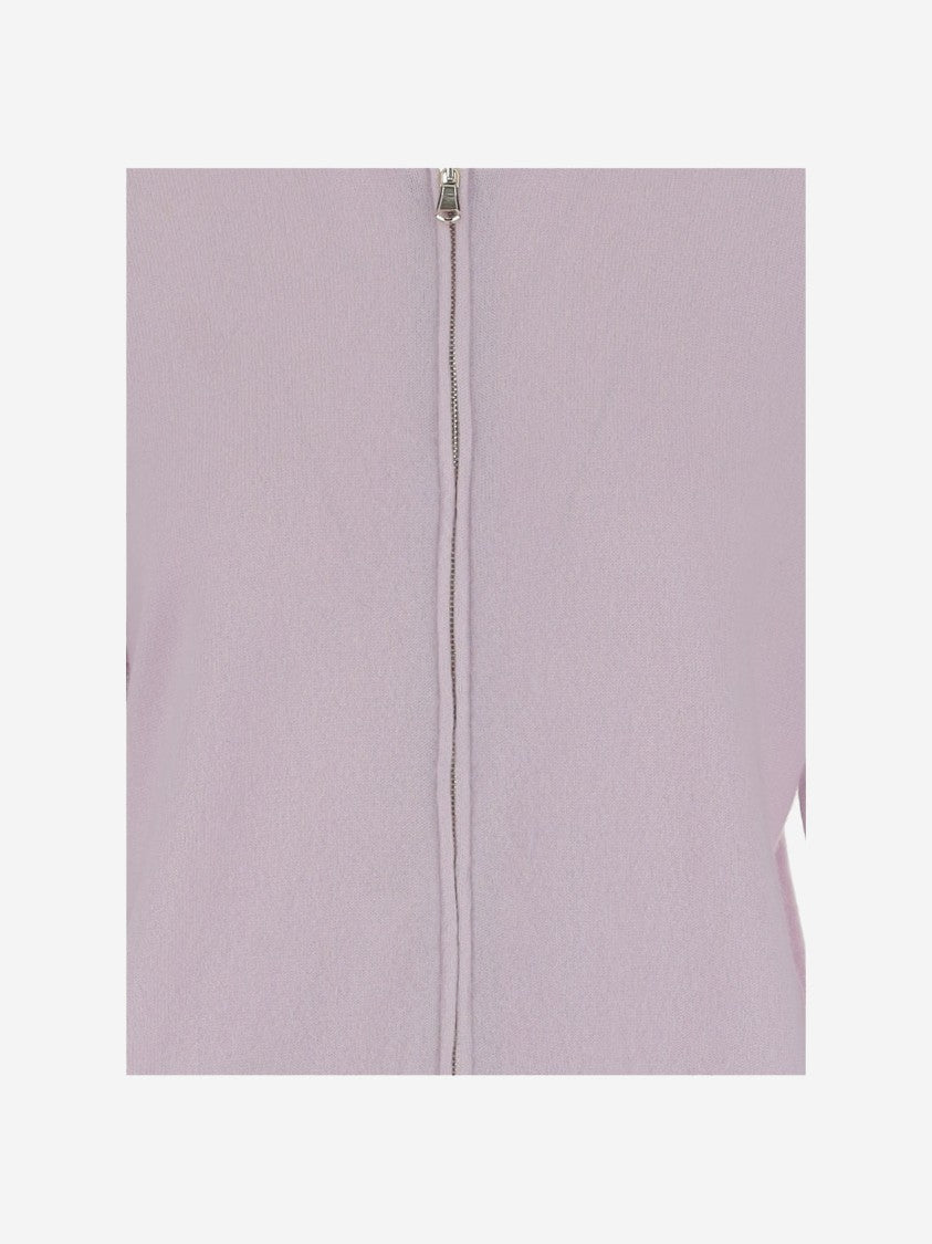 Bruno Manetti Cashmere Hoodie With Front Zipper And Ribbed Edges