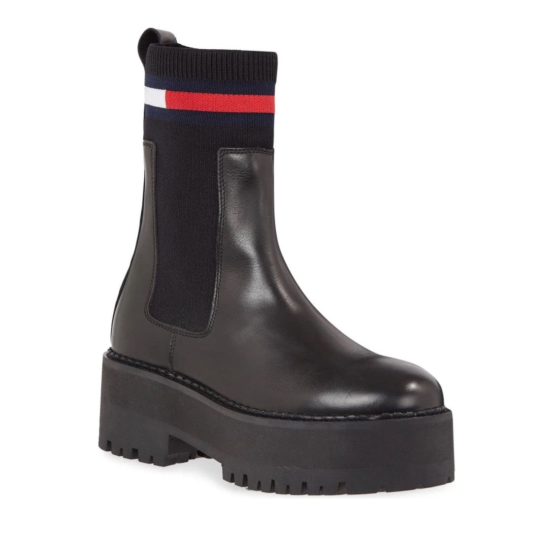 Tommy Jeans Black Chunky Flatform Ribbed Collar Chelsea Boots