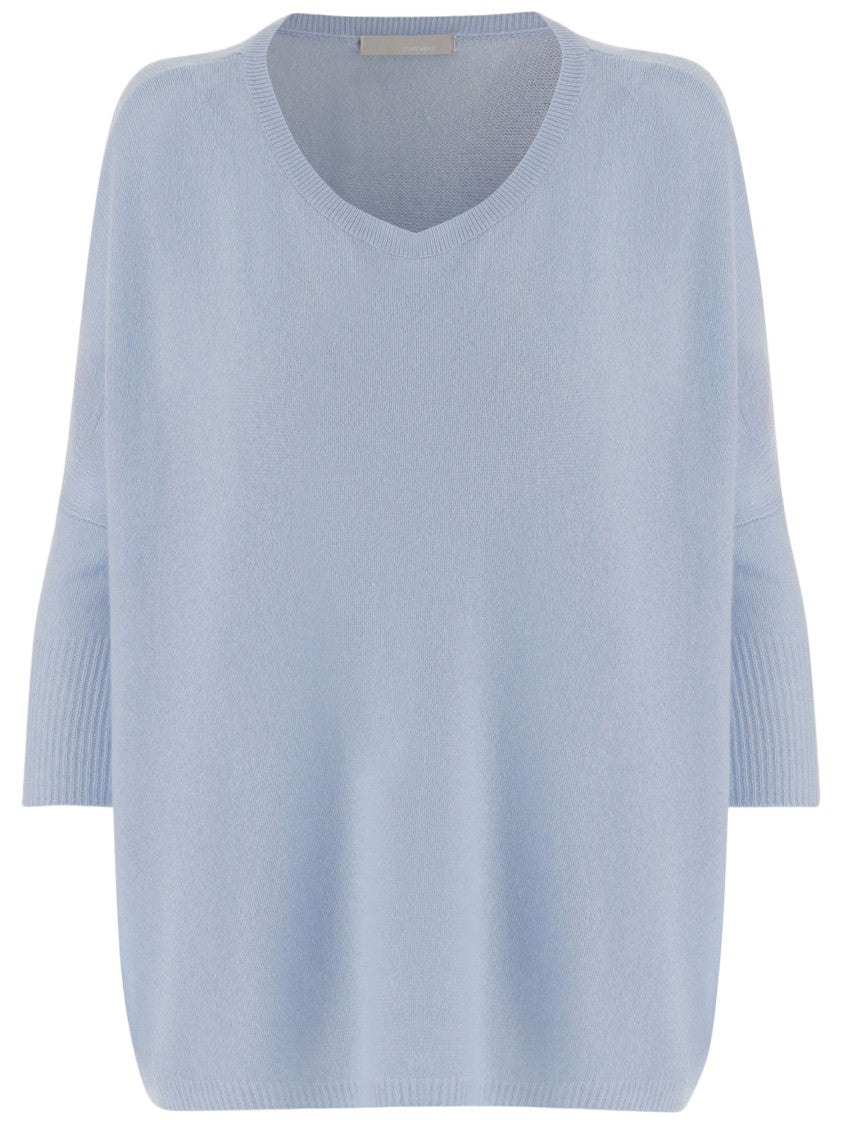 Allude Light Blue Cashmere Sweater With V-Neck