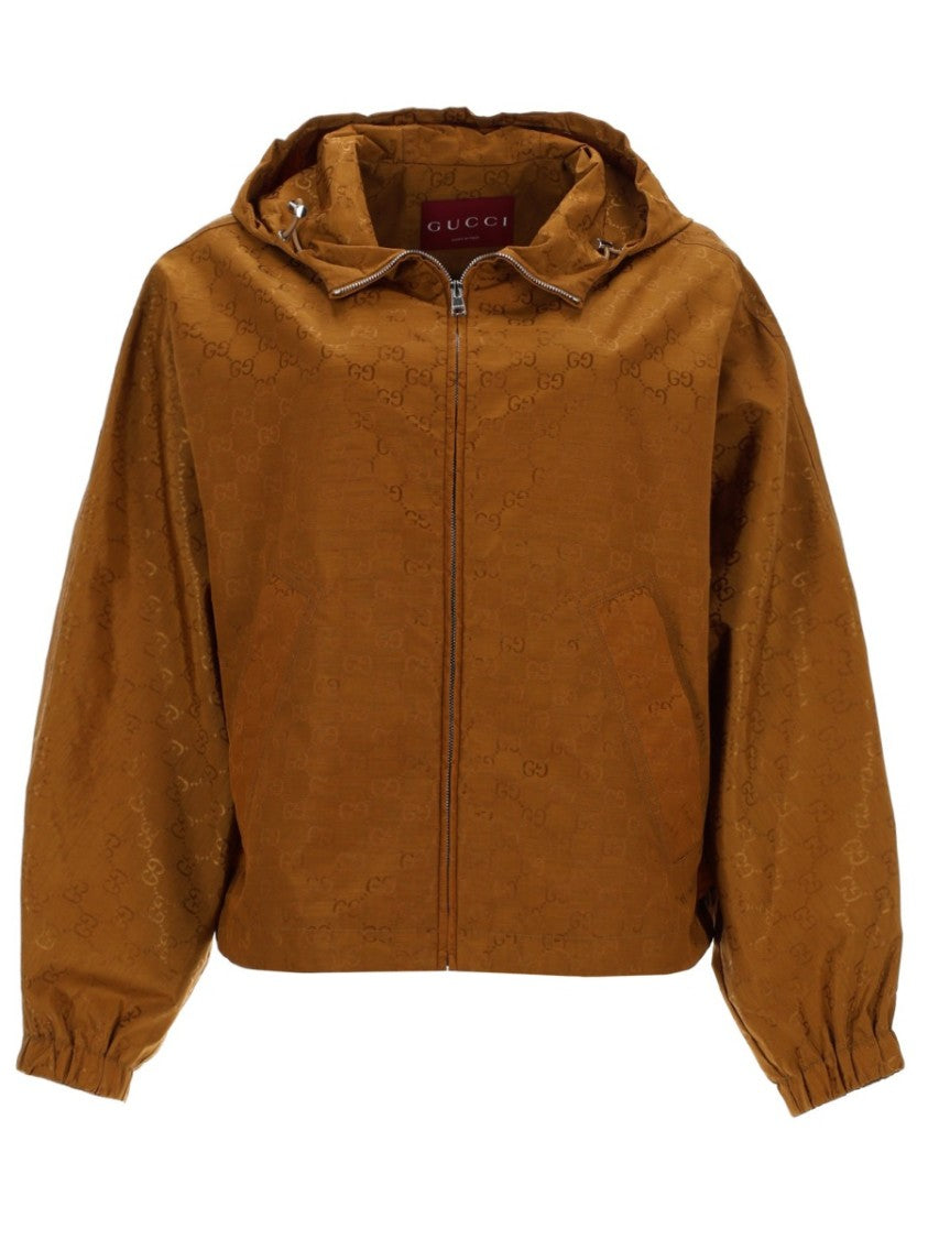 Gucci Cropped Polyamide Bomber Jacket With Monogram Texture