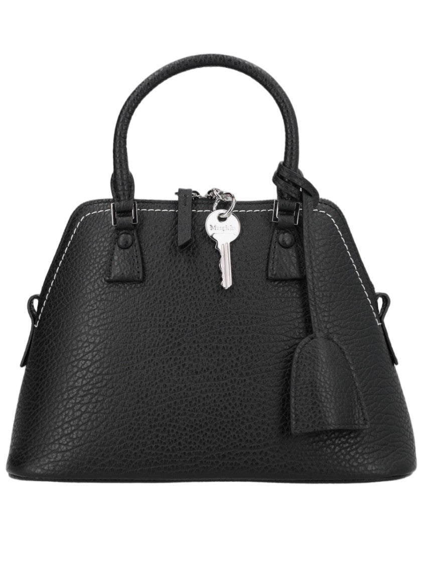 Maison Margiela Black Textured Leather Metallic Accent Shoulder Bag