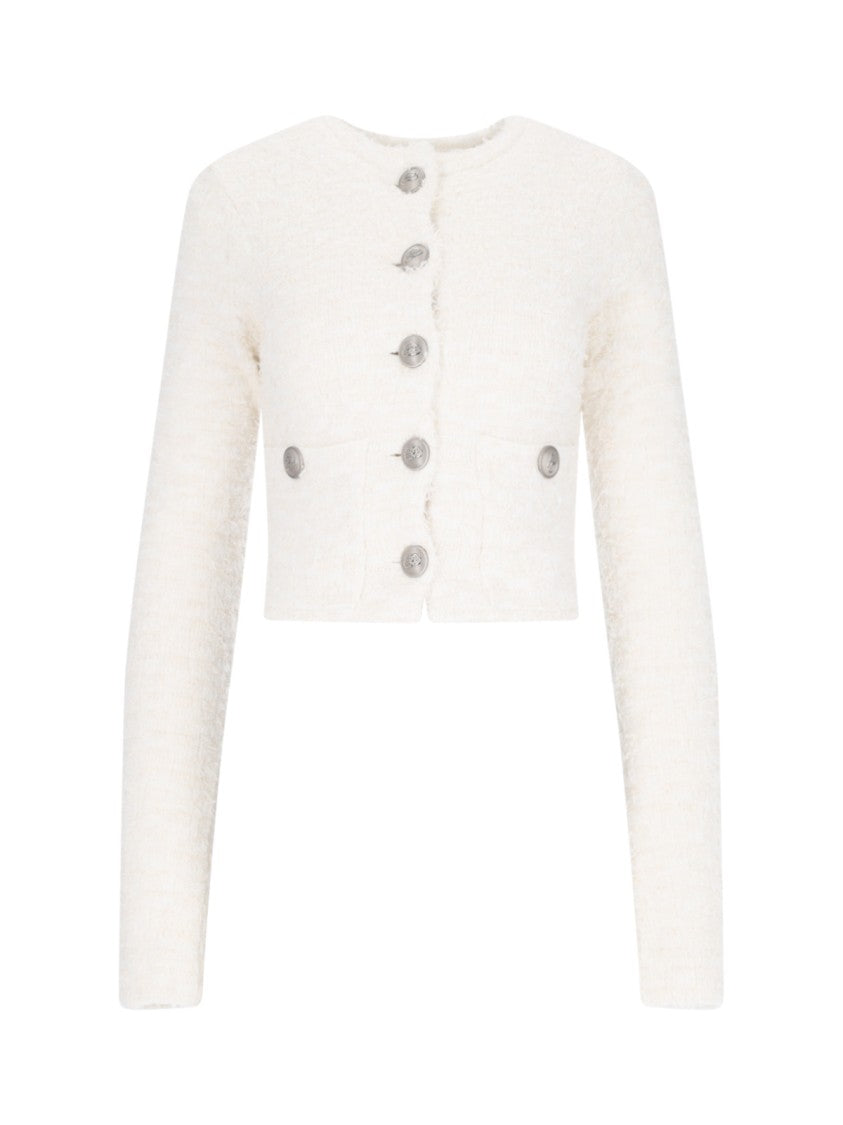 Balenciaga Crop Button Cardigan – White